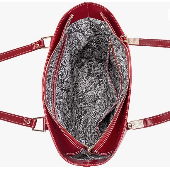 Mcklein USA Cristina Ruby Red gold Leather Tote with tablet pocket office bag - Picture 8 of 14